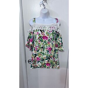 HAILEY LYN OFF TGE SHOULDER FLAMINGO TOP SIZE 1XL